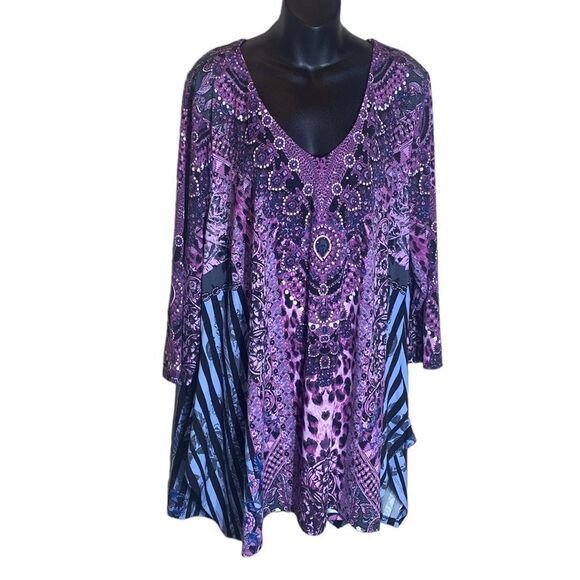Arna York mixed media tunic plus size colorful artsy bohemian animal print top - Picture 3 of 9